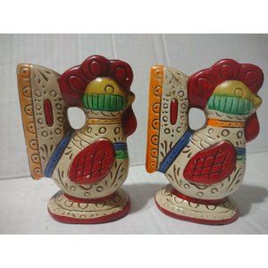 Vintag LEGO Pottery Rooster Chicken Totem Retro Salt & Pepper Shakers Set